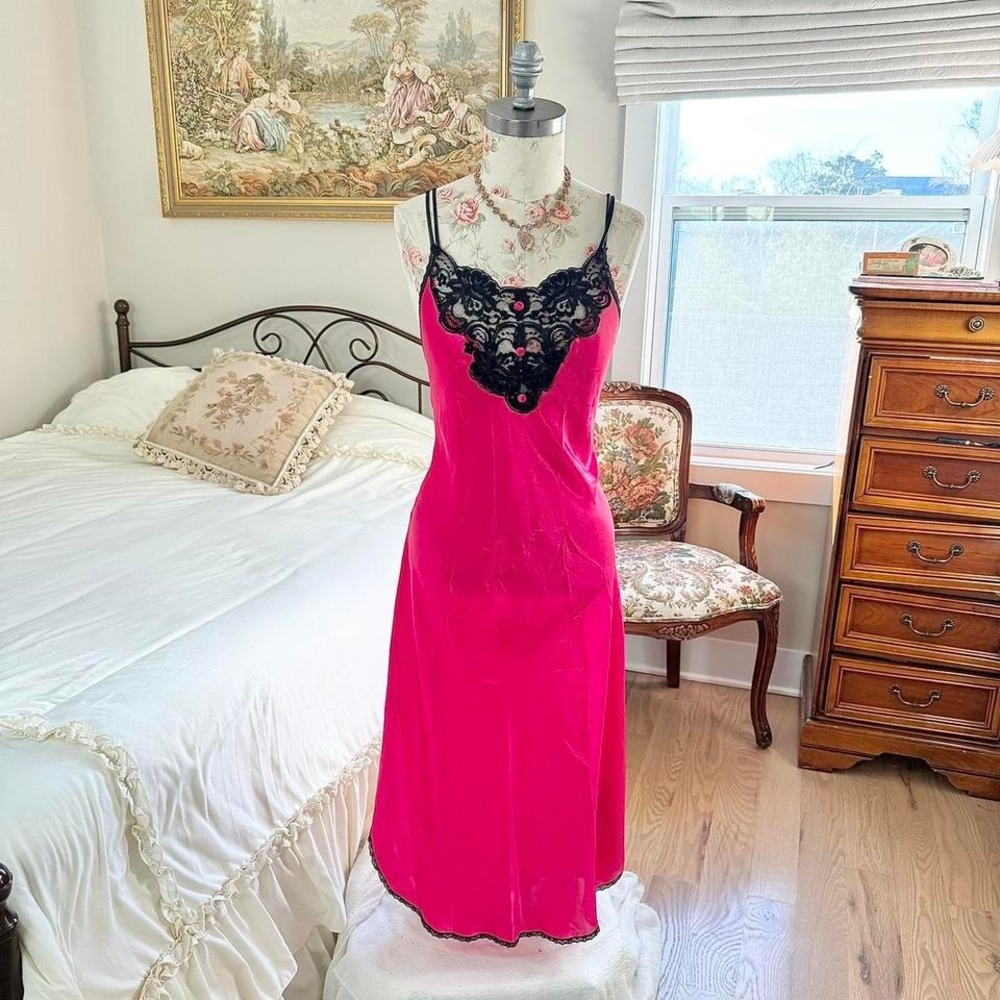 y2k‎ pinx hot pink lace maxi slip dress